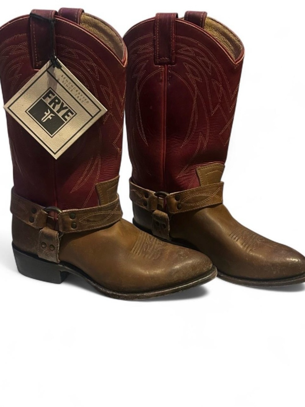 FRYE in Box Women's Billy Harness Western Boots Burgundy